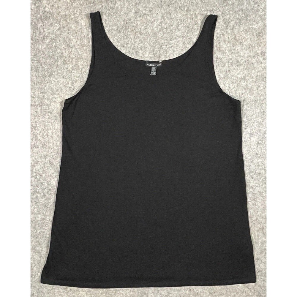 NWT Eileen Fisher Black Lightweight Viscose Jersey Scoopneck Tank Sz.L MSRP $108